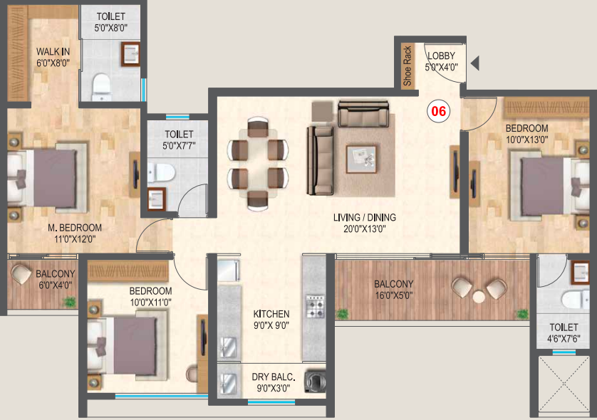 City One Ravet Vezdaa 3BHK Floor Plan